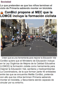 ConBici propone al MEC que la LOMCE incluya la formación ciclista